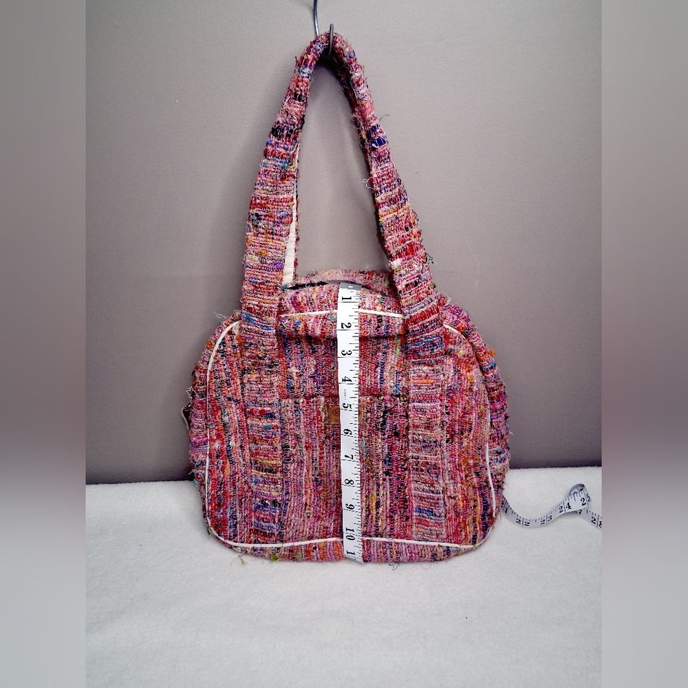 KYBER Cotton And Silk Multicolor Pink Tweed Tote Bag with Top Handles